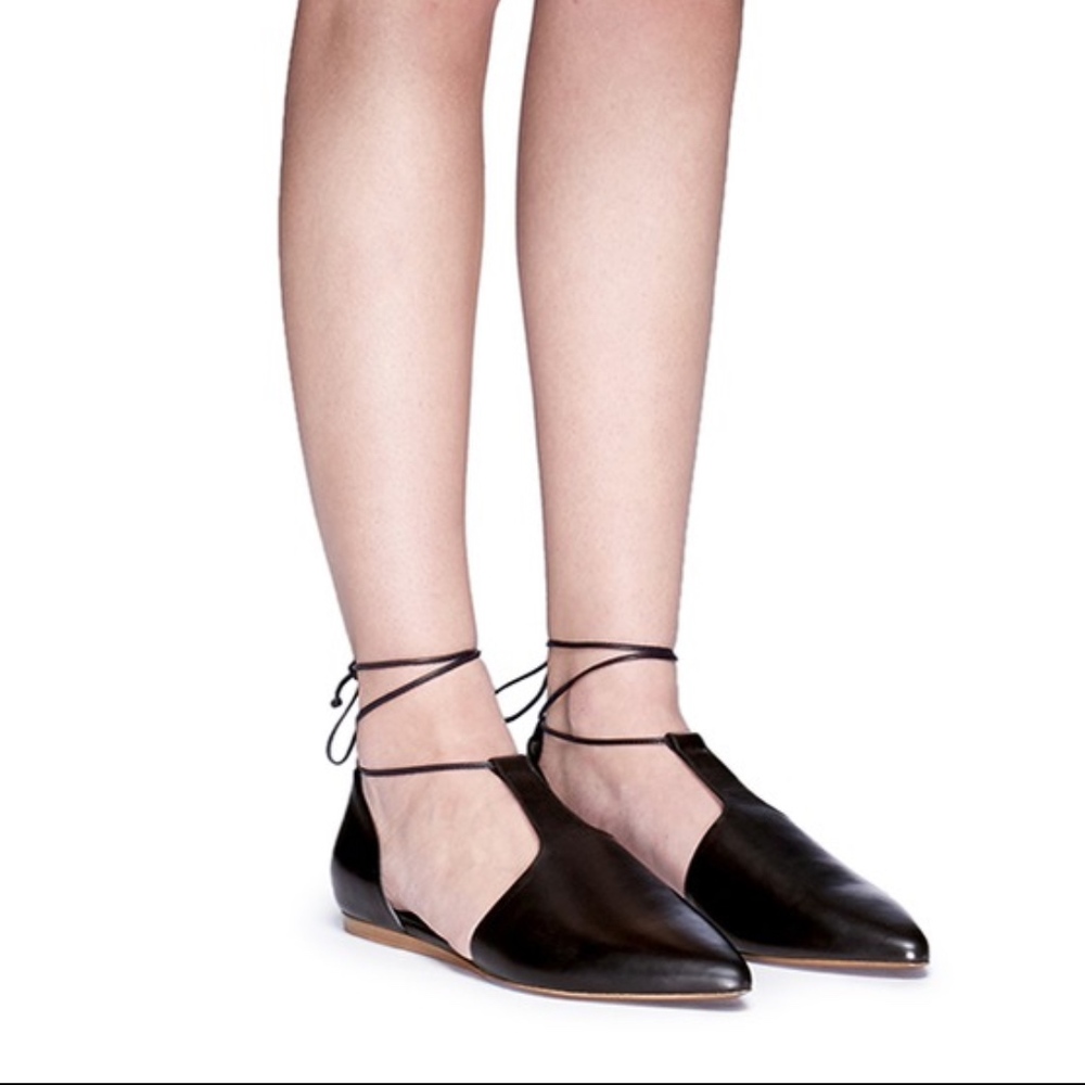 Vince Noella Leather Lace-Up Flat Black Sz 6